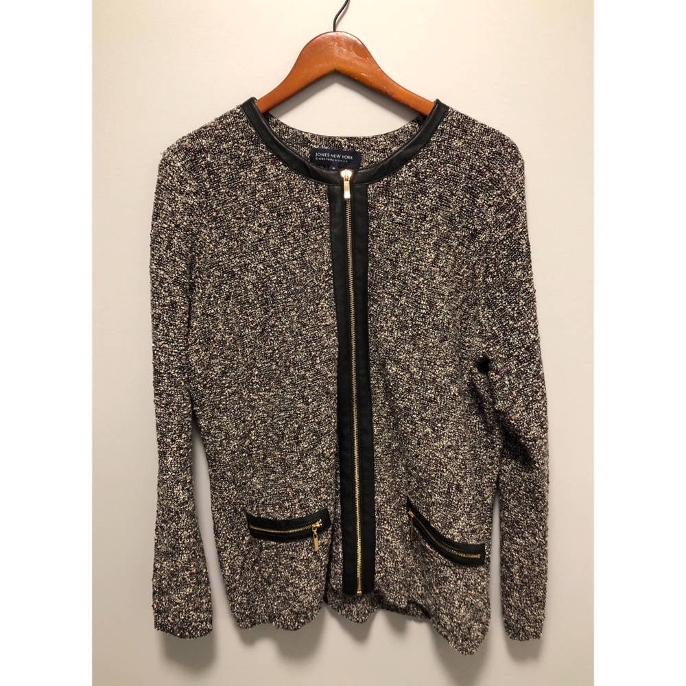 Zip Sweater with Faux Leather Trim